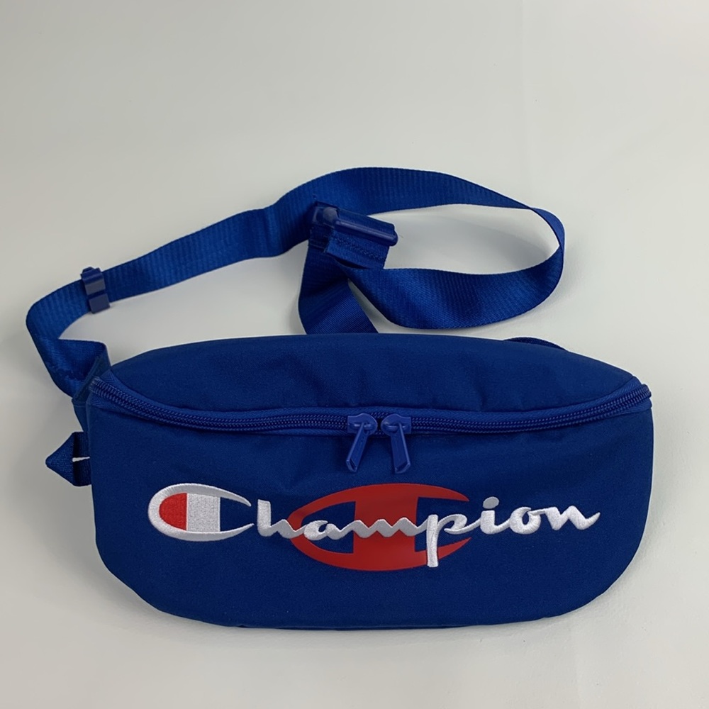 Champion Blue Red Belt Bag Iconic Logo Zip Close Wide Adjustable waist belt NEW